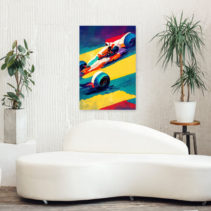 «Vibrant Race Car Speed», art mural contemporain, 36" H x 24" W