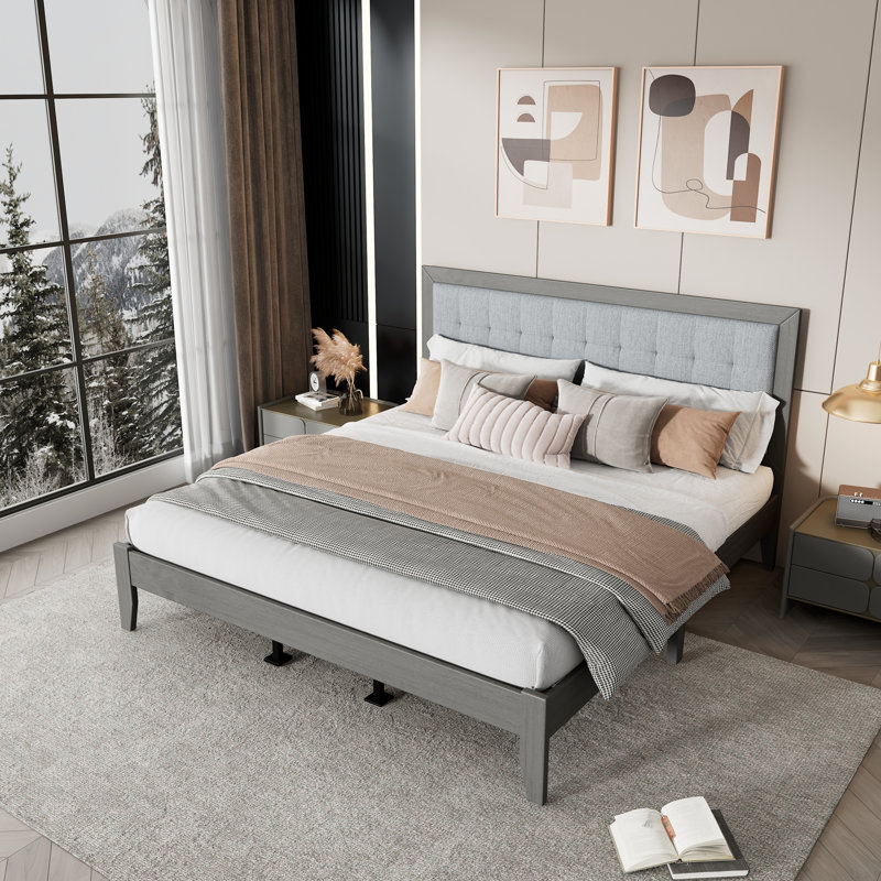 Solid Wood Platform Upholstered Headboard, King