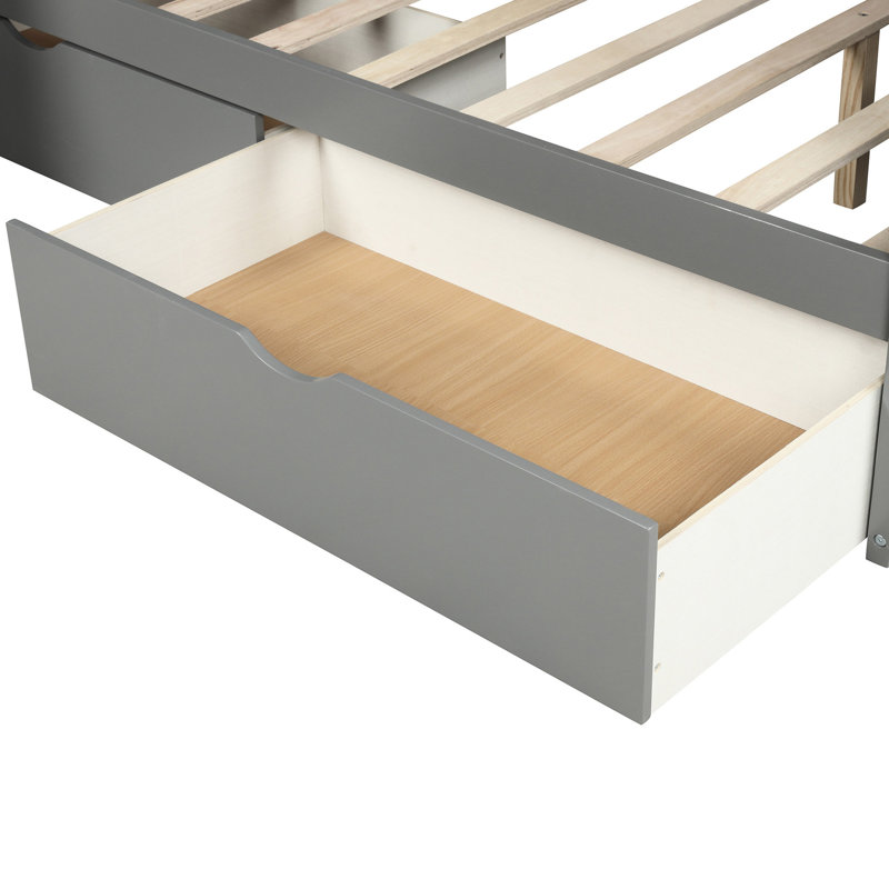 Lit superposé simple au-dessus d'un lit double gris - Possède une conception multifonctionnelle avec des tiroirs et une structure de glissade stable