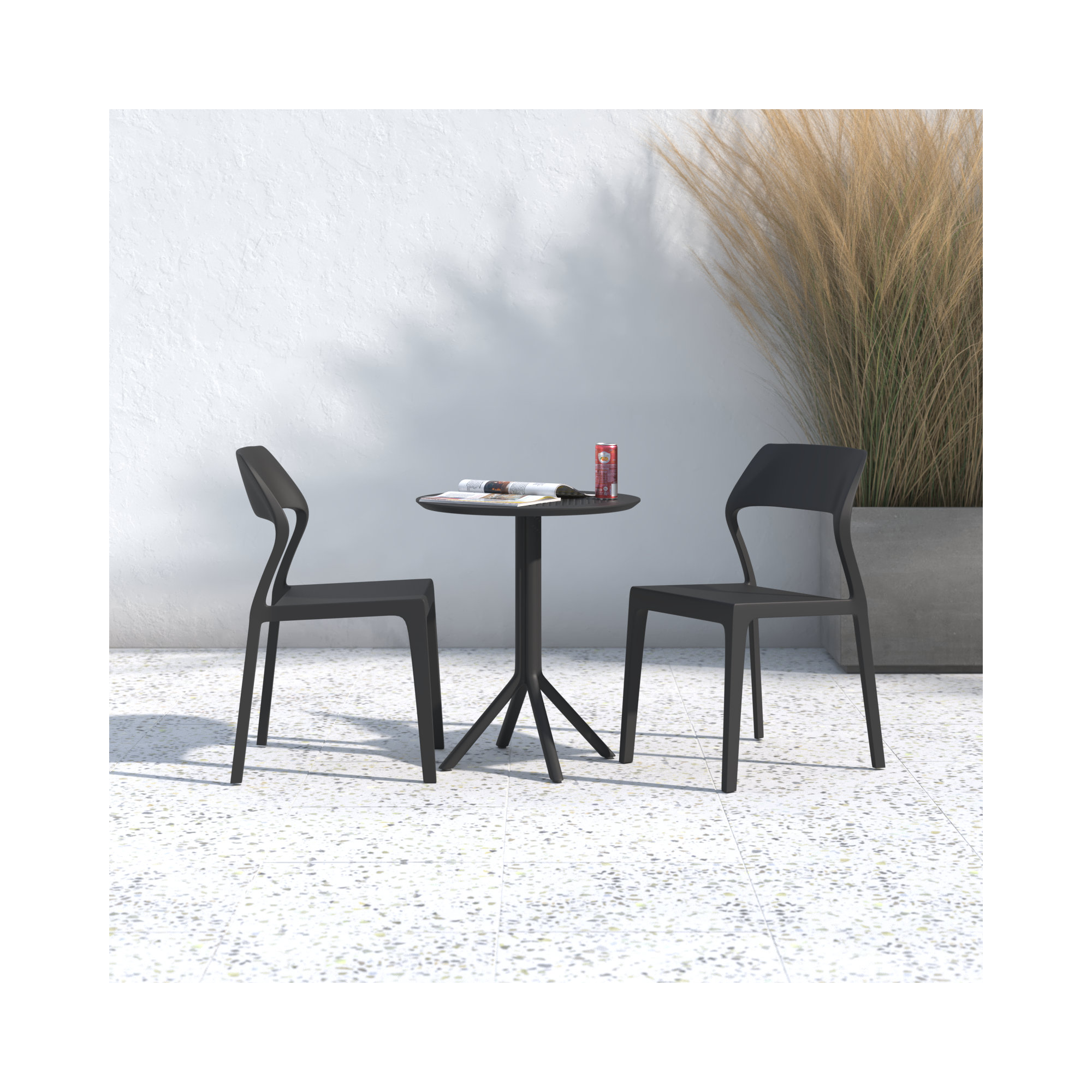 Farrah 24" Round 2 - Person Bistro Set with Armless Stacking Chairs, Black