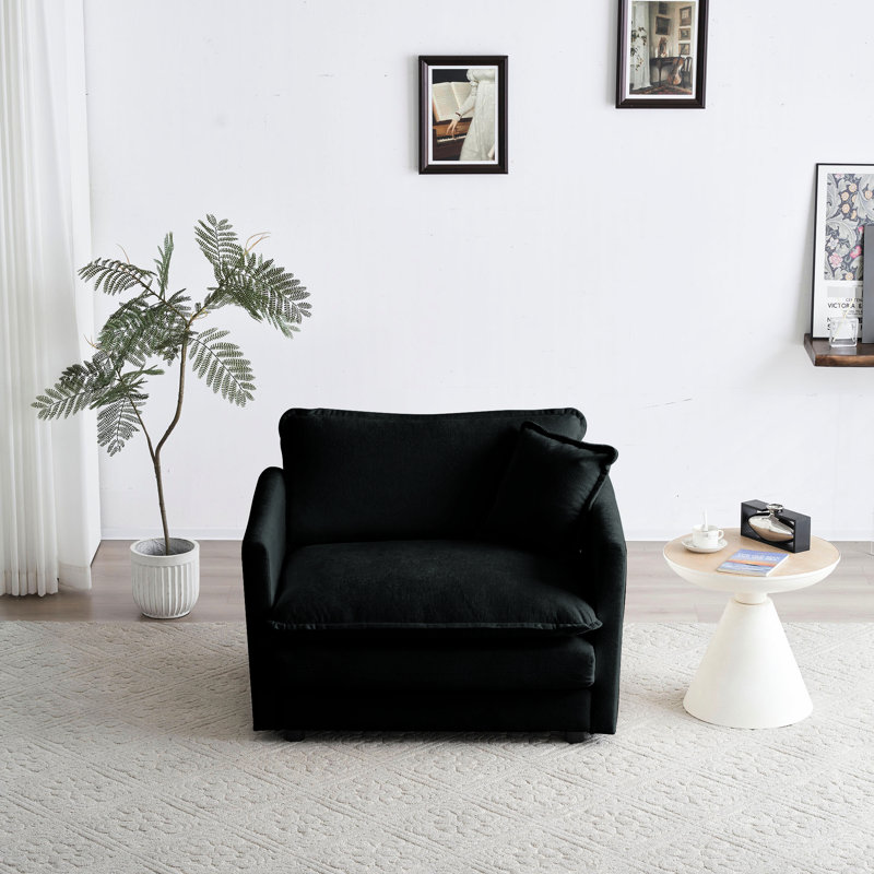 Fauteuil club de salon avec - chenille noire, rembourrage en éponge haute, fabrication pour la maison