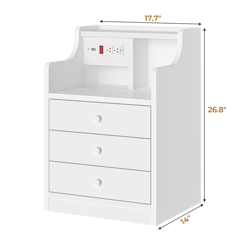 Table de chevet avec station de charge, Blanc