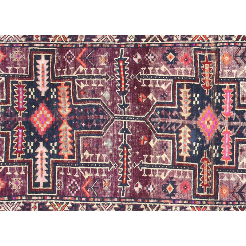 Tapis de couloir unique mauve en laine noué à la main 3 pi x 11 pi 11 po années 1960