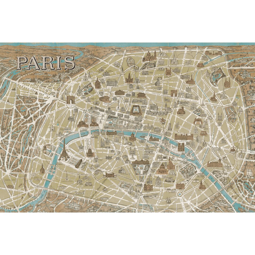 Leinwandbild Denkmäler von Paris Map Blue von Wild Apple Portfolio