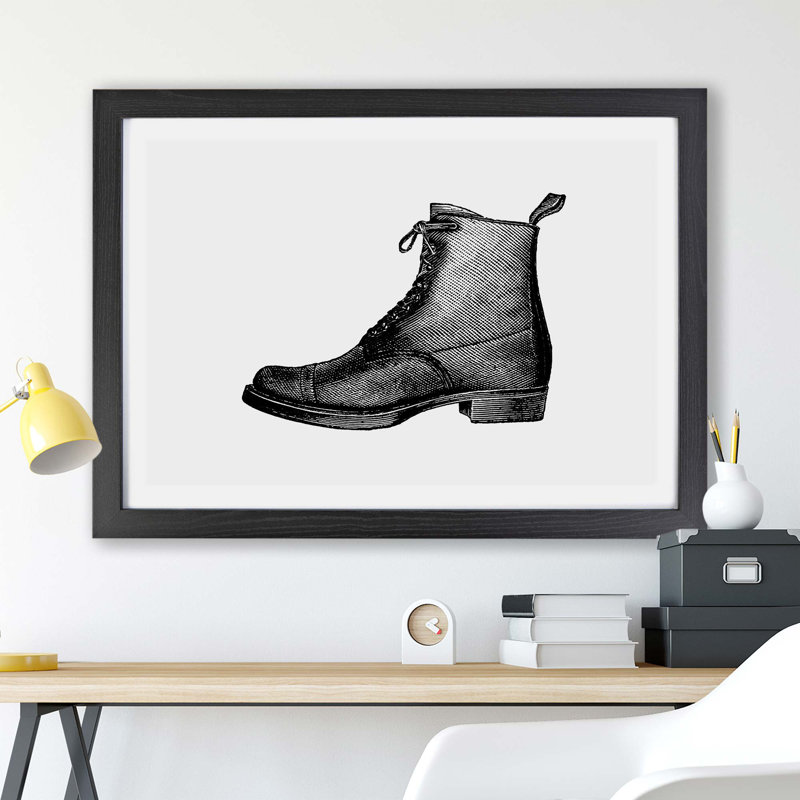 Boot Illustration - Framed Print, 24cm H x 33cm W x 2cm D, Black