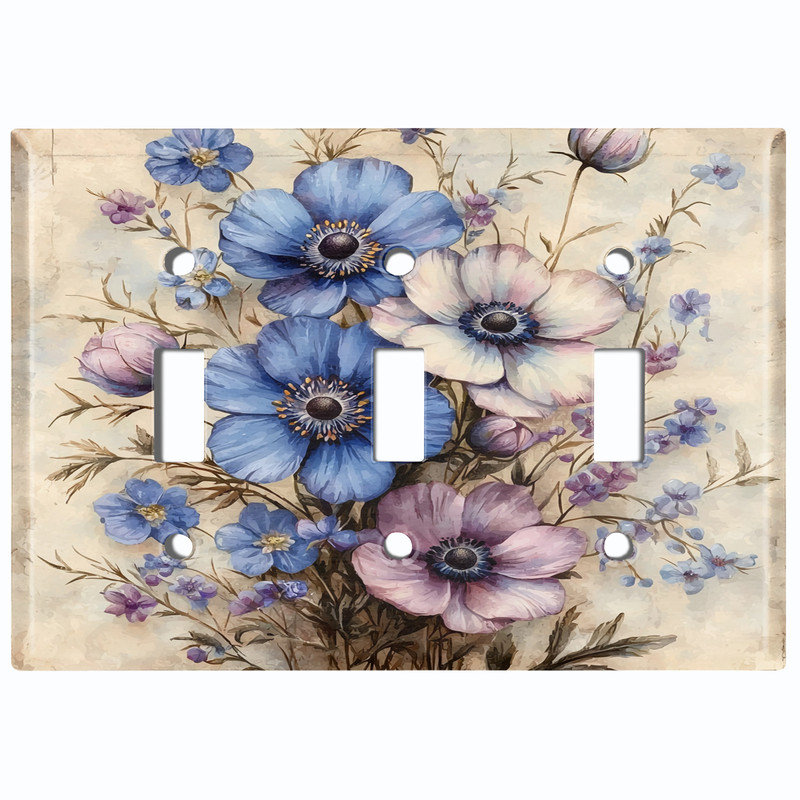 Couvercle de plaque d'interrupteur en métal; Bascule à 3 bandes US standard - Fleurs sauvages rétro, #3 Triple Toggle