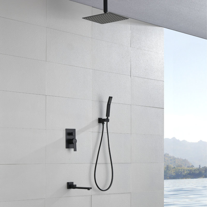 Ceiling Rain Shower System With Tub Spout 3 Function Shower Faucet Set Contain 10 Inch Shower Head And Handheld Shower Trim Kit Valve Cartridge Included