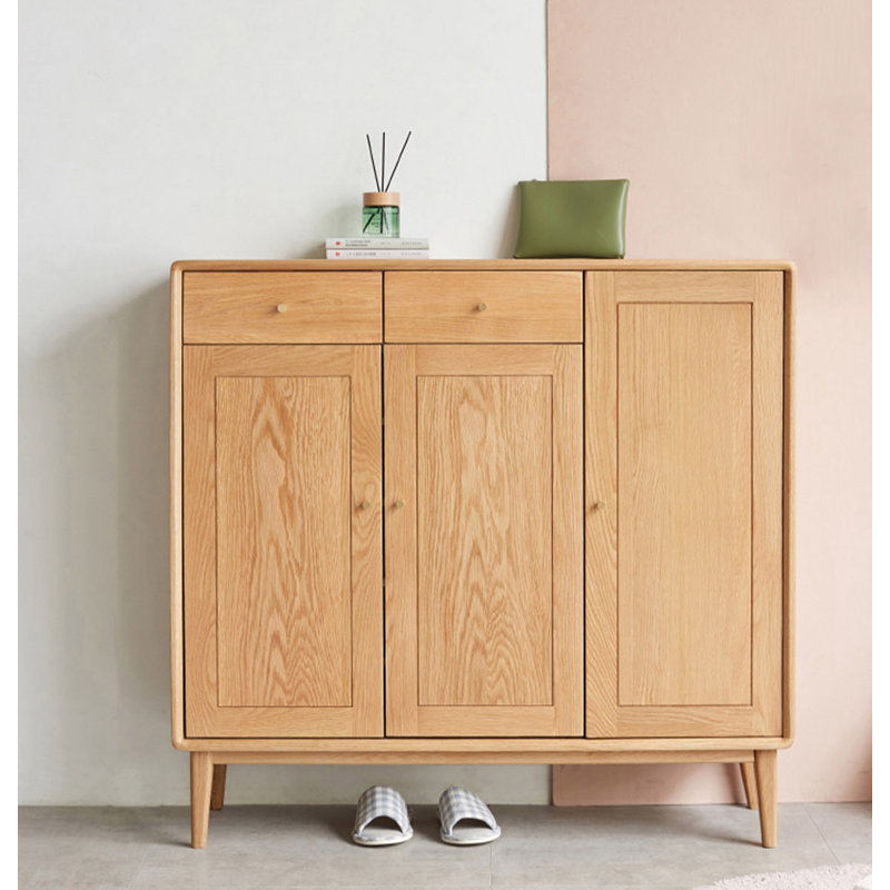 Armoire à chaussures en bois de chêne vernis sans odeur, Bois naturel
