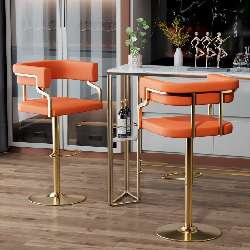 Bar Stools PU Leather Swivel Counter Stools with Backs, Orange