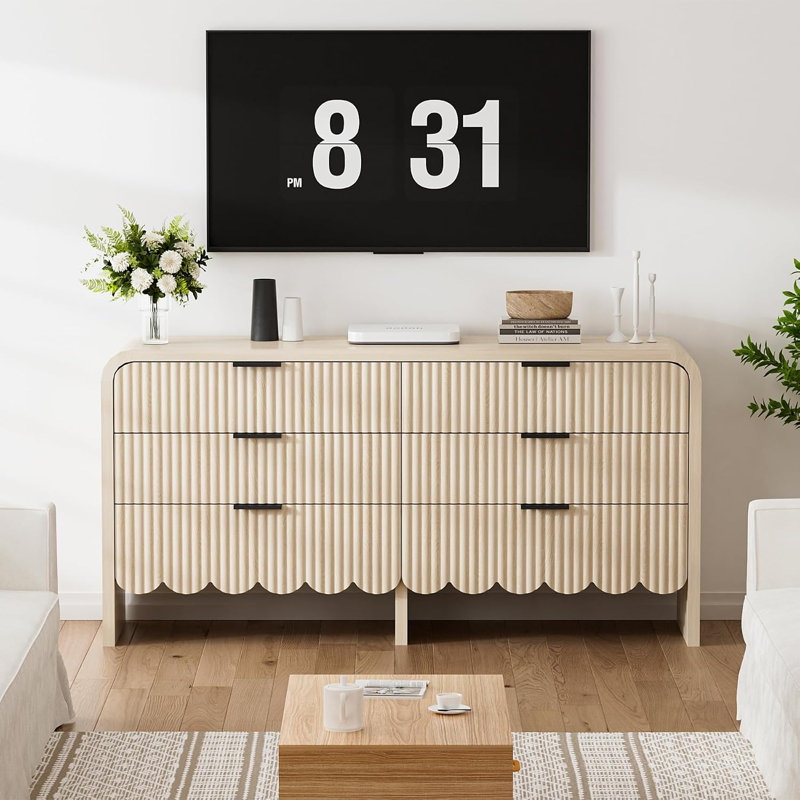 Commode 6 tiroirs avec panneau ondulé cannelé