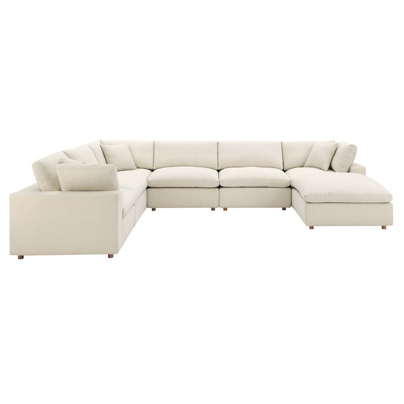 Light Beige Linen 7-Piece Sectional Sofa with Ottoman