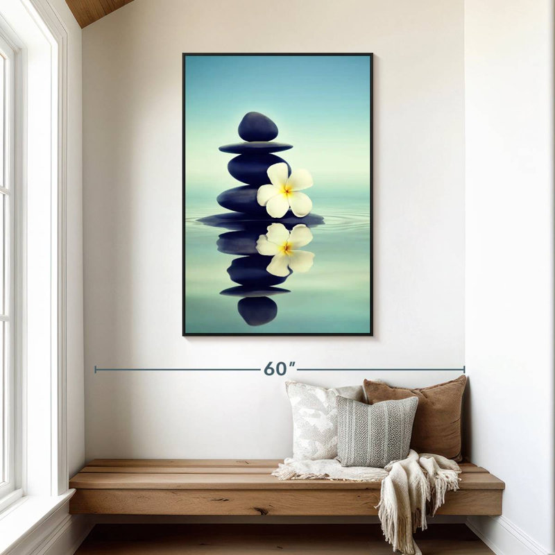 Fleur Zen Lei, 31 po x 46 po, Cadre flottant noir