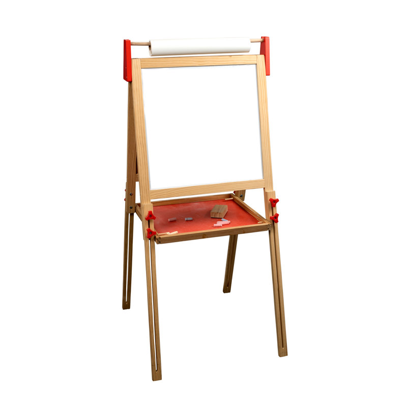 Adjustable Natural Wood Double-Sided Kids Easel with Tray