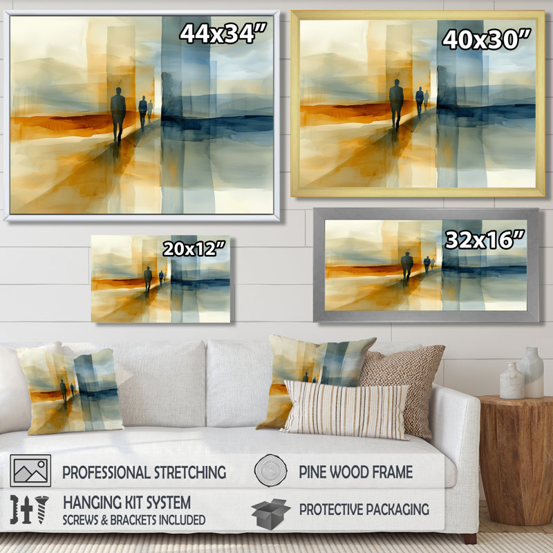 Abstrait marchant vers l'inconnu II - art mural transitionnel abstrait moderne, Brun, H 12 po x l 20 po
