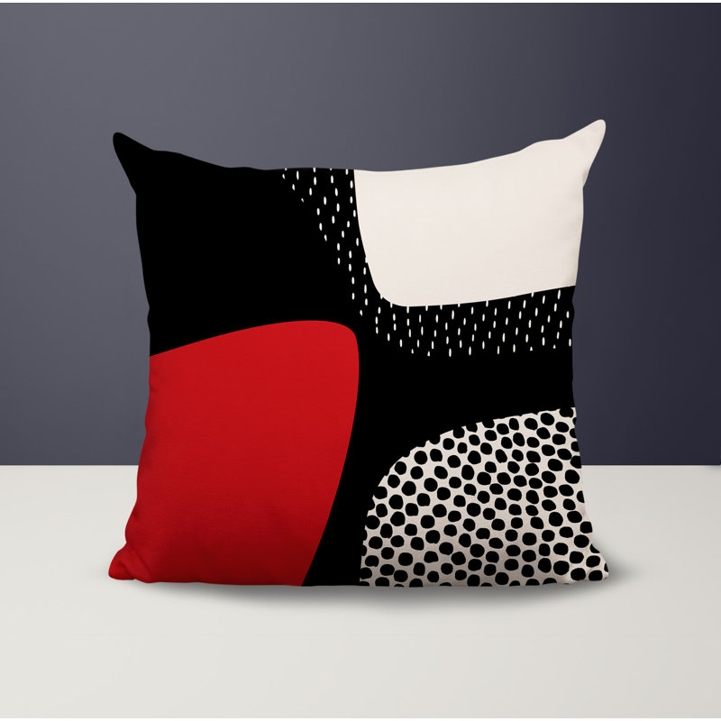 Coussin carré intérieur / extérieur pia, H 19 po x l 19 po, Rouge / noir / blanc cassé