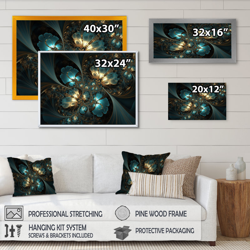 Mélanges bleus et dorés de l'ordre infini II - impression, Cadre photo noir, H 12 po x l 20 po x P 1 po