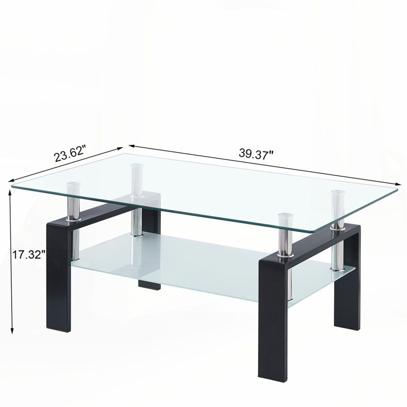 Glass Coffee Table, Transparent, Black
