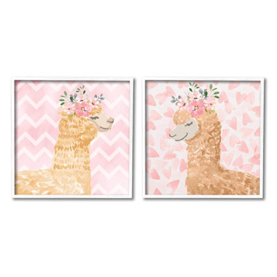 " Flower Power Smiling Alpacas " 2 Piece Art Graphic Art Print