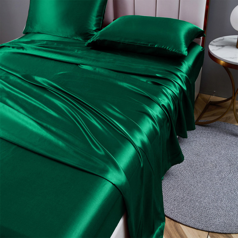 Ensemble de draps en satin, Simple, Vert foncé