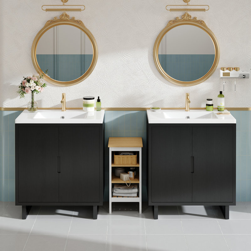 60" Double Bathroom Vanity With Resin Top, Black