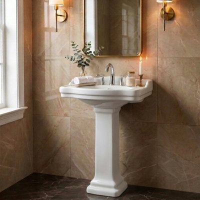 Roosevelt 27.5" Tall Vitreous China Oval Pedestal Bathroom Sink with Overflow