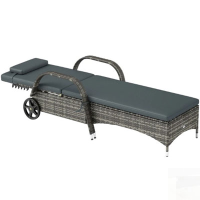 Adjustable Backrest Rattan Pool Lounge Chair With Wheels, Cushion, And Headrest For Ultimate Comfort