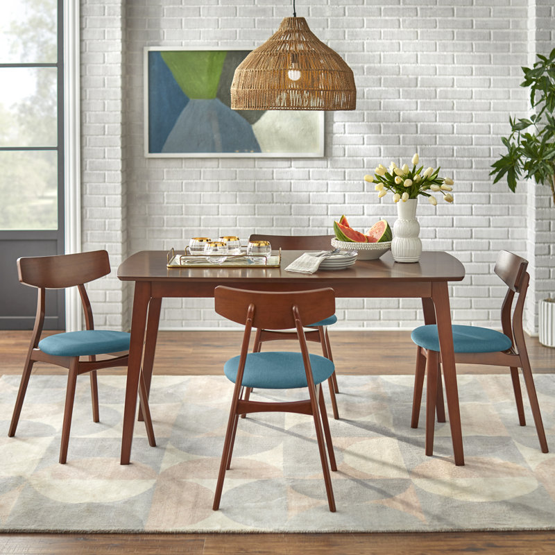 Ensemble de salle à manger Brunehilde, Noyer / Sarcelle, Ensemble de cinq pièces : table, quatre chaises