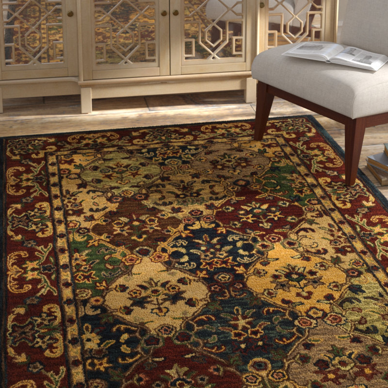 Wahcheechee Hand Tufted Wool/Cotton/Latex Oriental Rug in Yellow/Red, Rectangle 6' x 9'