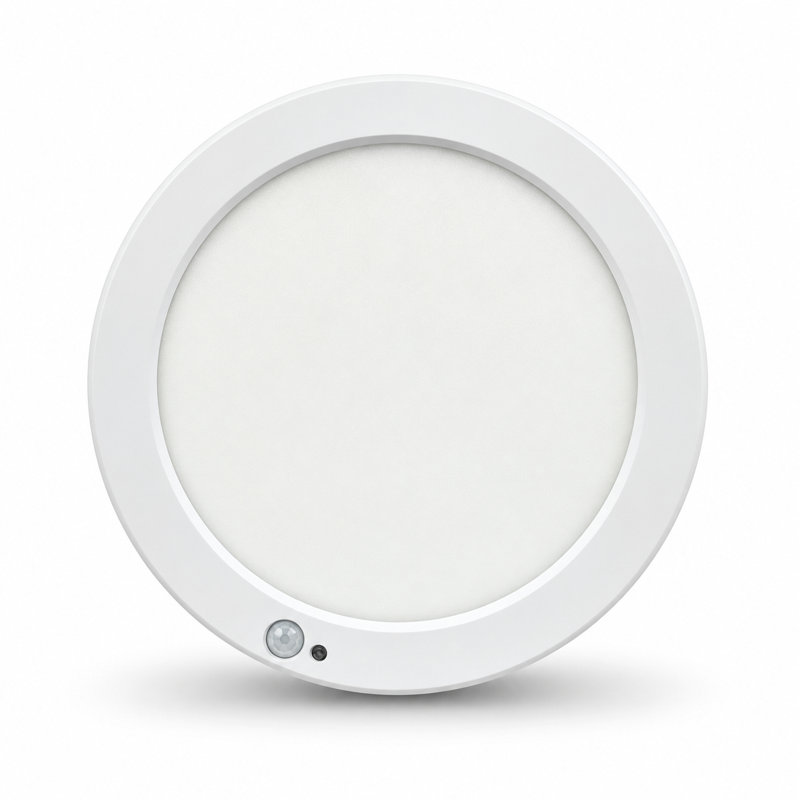 Plafonnier DEL ultraplat E2 Lighting de 20 cm (8 po) avec détecteur de mouvement PIR intelligent, 18 W, 3 températures de couleur sélectionnables, blanc, lot de 1