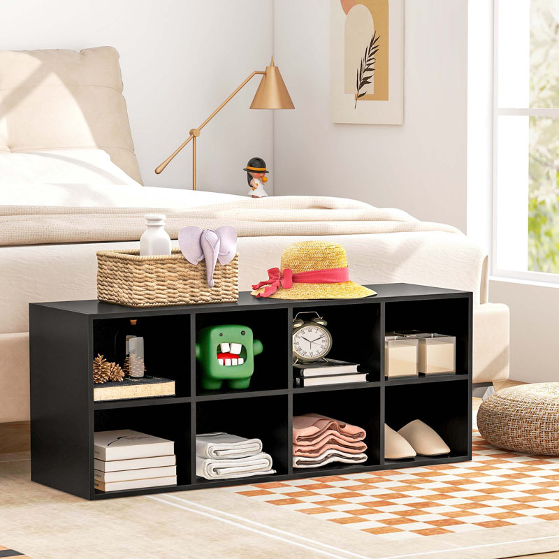 Ebern Designs Shoe Bench 8 Cubbies Shoe Organizer With 500 Lbs Weight Capacity Cubby Shoe Rack Black, Noir