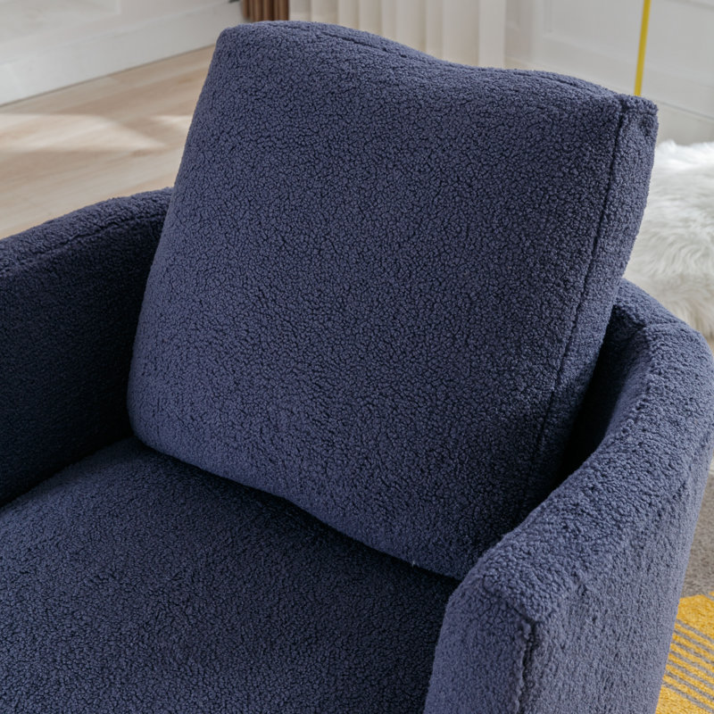 32"W Slipcovered Upholstered Swivel Barrel Chair, Navy Boucle