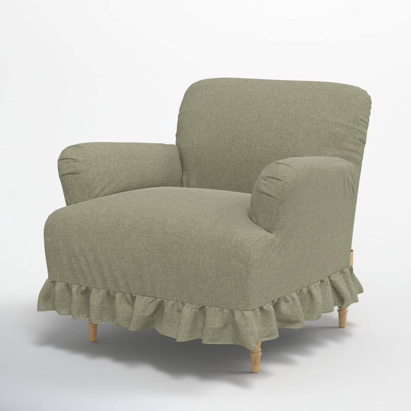 Elle Ruffle Slipcover Armchair, Zuma Laurel Textured Linen