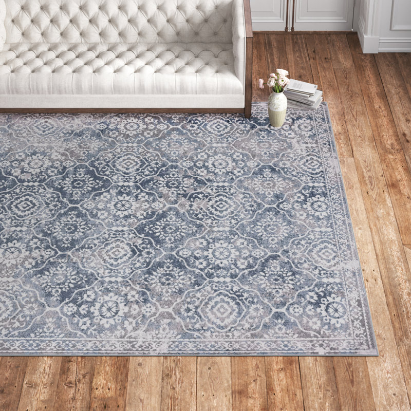 Christipher Oriental Floral Blue/Gray Indoor Area Rug for Living Room, Bedroom, Dining Room, Rectangle 5'3" x 7'3"