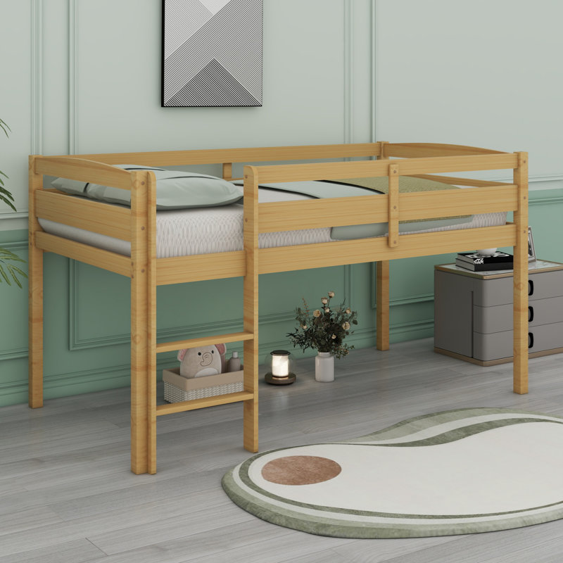 Lit mezzanine bas en bois avec échelle, Noyer
