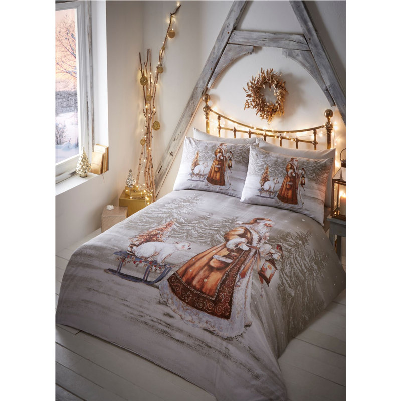 Aarush Traditional Father Christmas Duvet Cover Set, Double Duvet Cover + 2 Standard Pillowcases