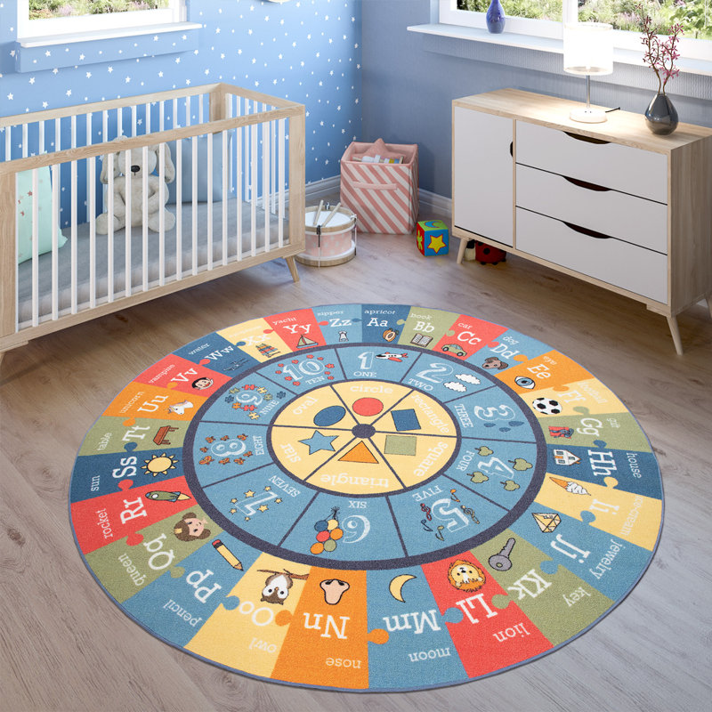 Viola Flatweave Blue/Yellow Rug, Round 160cm