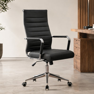 Fauteuil de bureau à dossier moyen, chaises de salle de conférence avec roulettes, fauteuil roulant pivotant en cuir côtelé à hauteur réglable.
