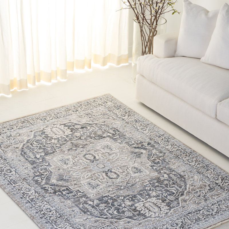 Clover Oriental Area Rug in Beige / Charcoal, Rectangle 8' x 10'