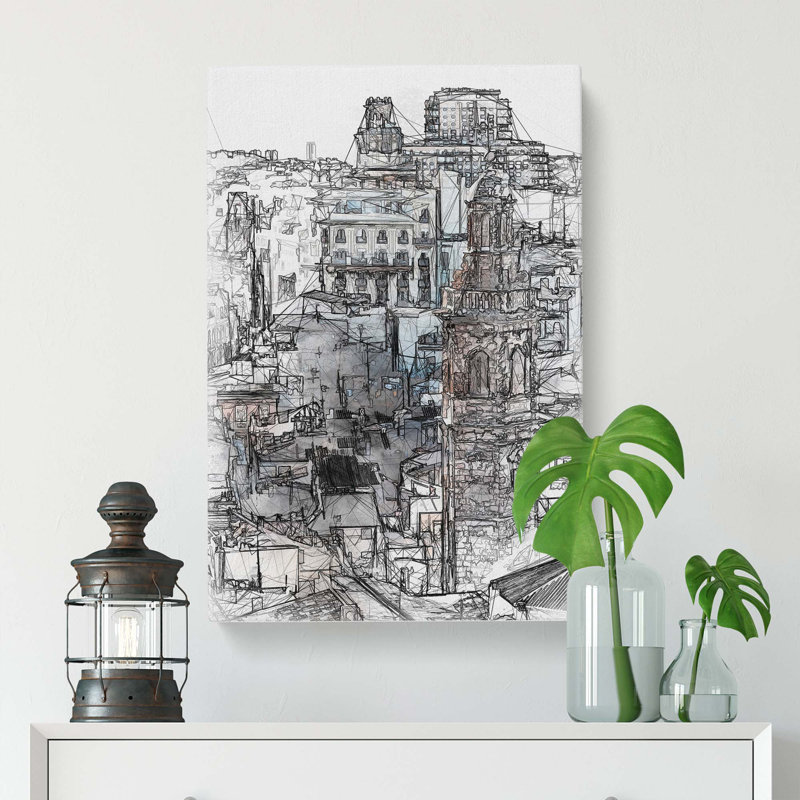 Valencia Skyline in Spain in Abstract - Wrapped Canvas, 50cm H x 35cm W x 3cm D