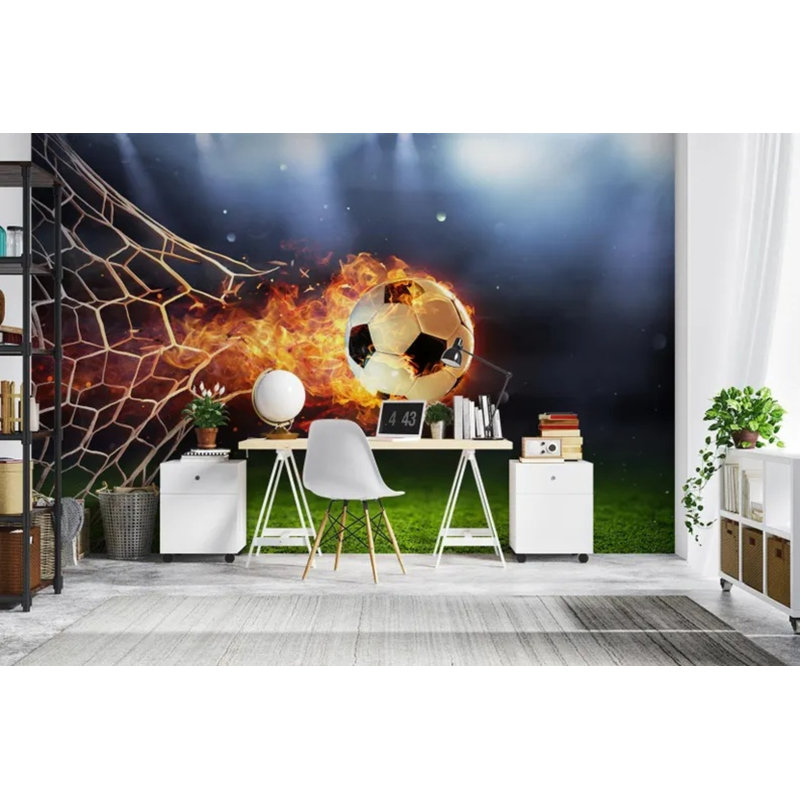 Murale de papier peint ballon de soccer, L 108 po x l 160 po