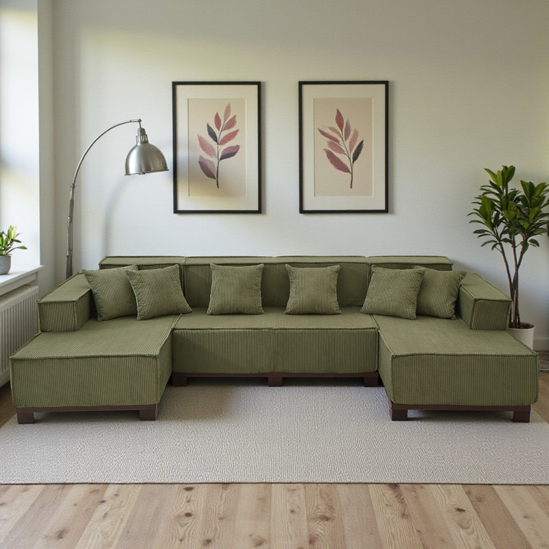 Canapé modulaire en U Corduroy, Velours côtelé vert