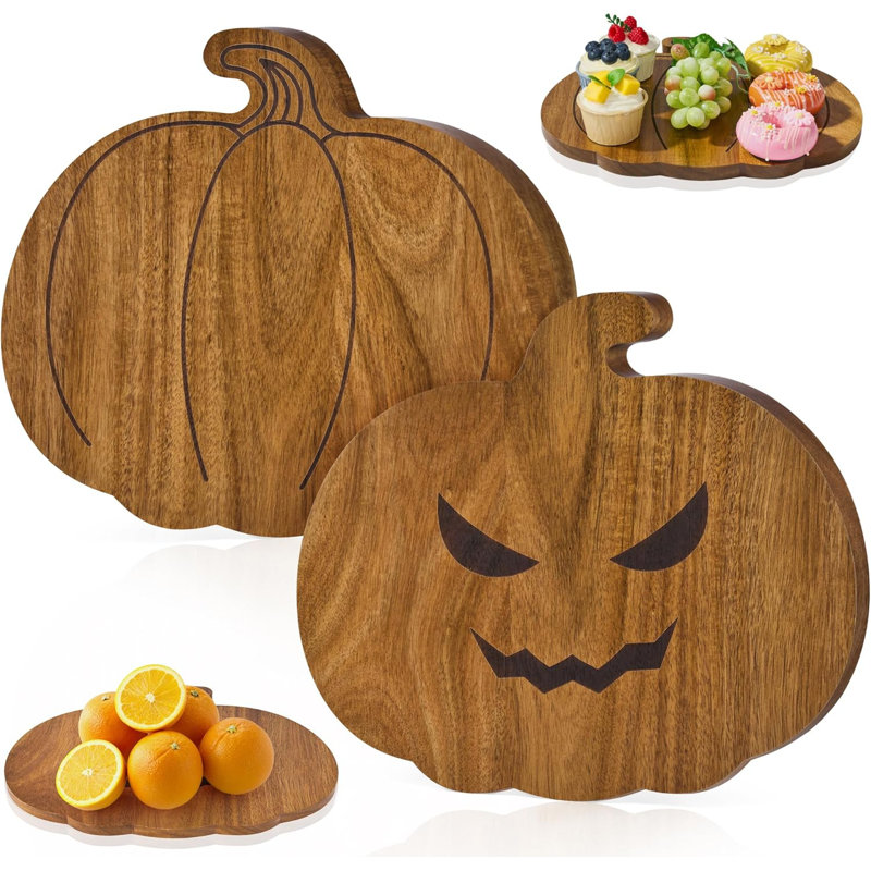 Planche à découper en bois en forme de citrouille pour la décoration de la cuisine, plateau de service de préparation de repas d'Halloween de cuisine L 13 po x l 12 po polyvalent