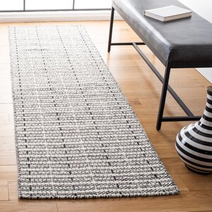 Abbie-Louise Striped Handmade Tufted Cotton/Wool Black/Ivory Area Rug