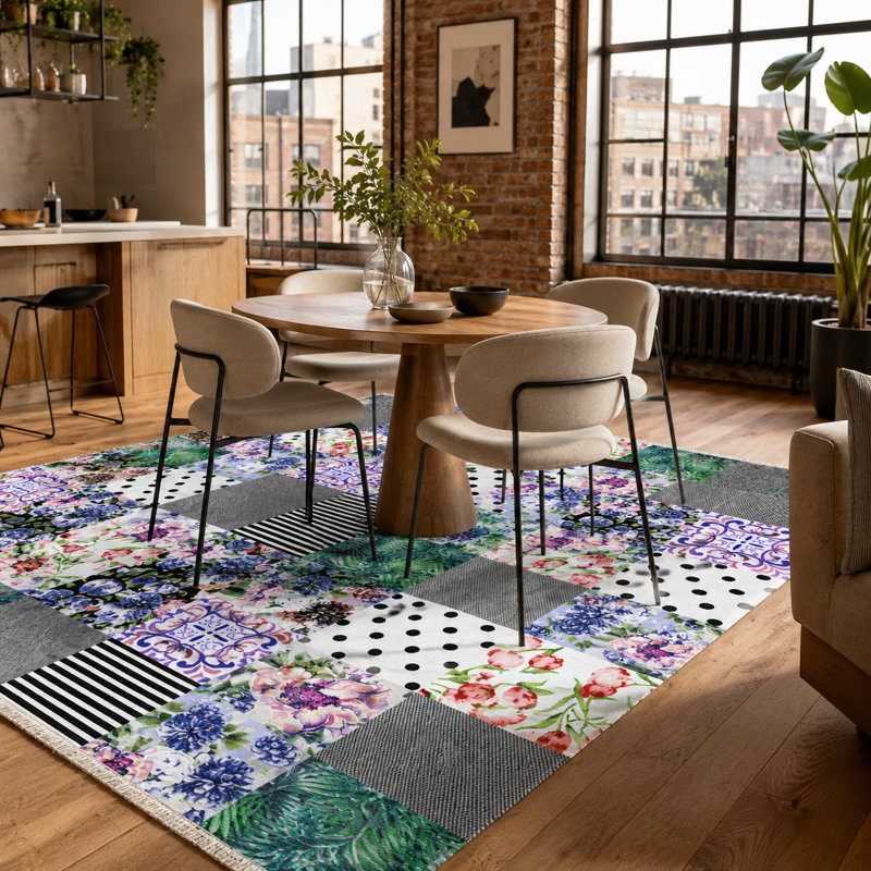 Geometric Cotton and Chenille Flatweave Area Rug, 200 cm round