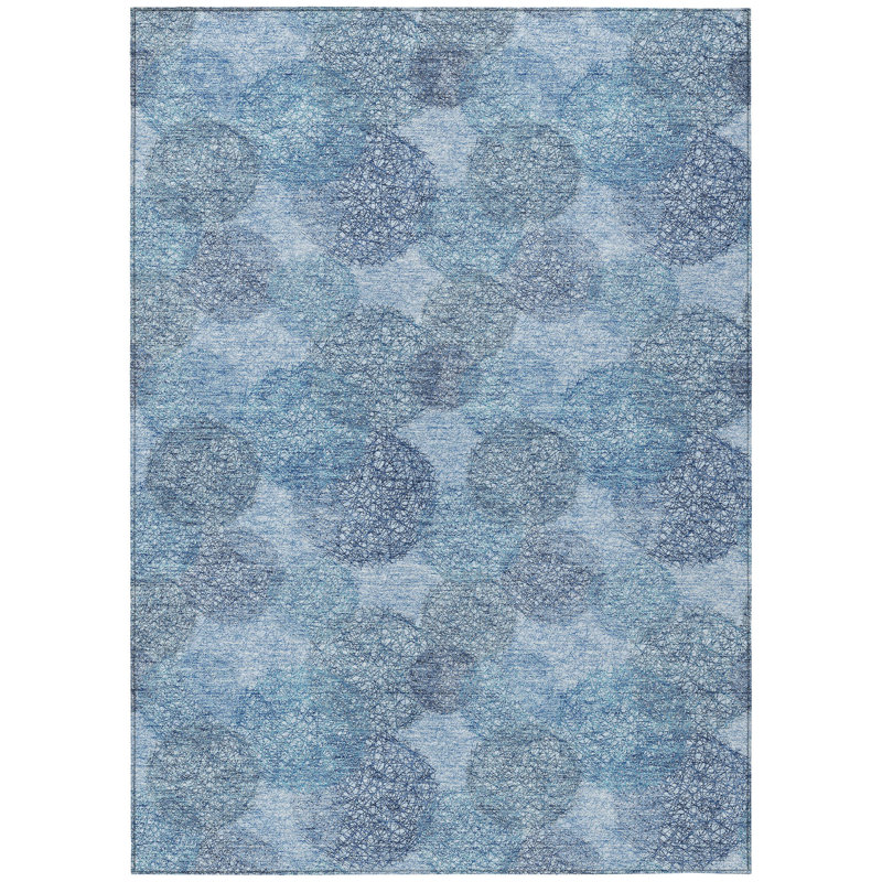 Tapis intérieur lavable à pois 3 pi x 5 pi bleu marine et ivoire