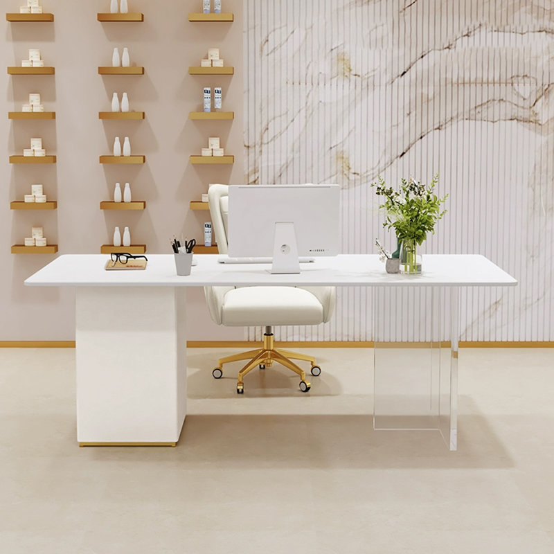 Bureau de luxe en pierre frittée clair, H 29,53 po x l 62,99 po x P 27,56 po