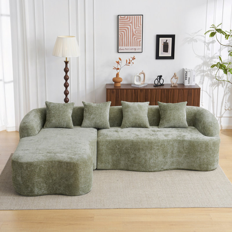 Canapé modulaire en L à compression complète avec méridienne incurvée, canapé modulaire en chenille, haute densité pour le salon en appartement
