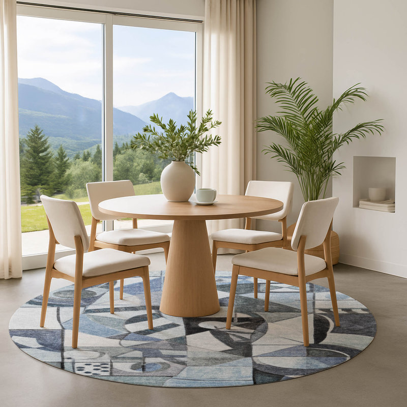 Premium Machine Washable Lubbers AMF1758 Abstract Rug, Round 8'