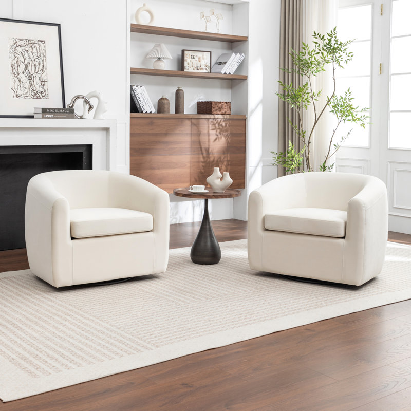 Fauteuil demi-tonneau pivotant de 33,5 po Odey, Velours beige