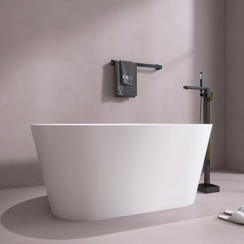 55" Freestanding Glossy White Soaking Acrylic Bathtub With Chrome Toe-Tap Drain